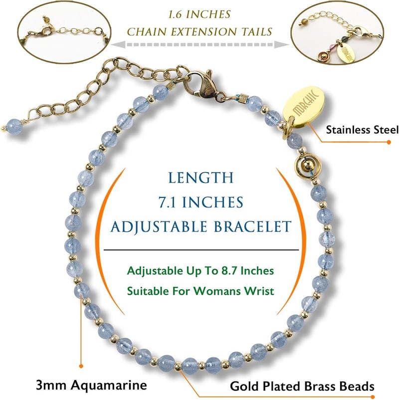 Morchic 3mm Tiny Beads Natural Gemstone Bracelet for Women, Adjustable 7.1" Energy Gem Charm Jewelry, Dainty Handmade Birthday Gift - Image 2